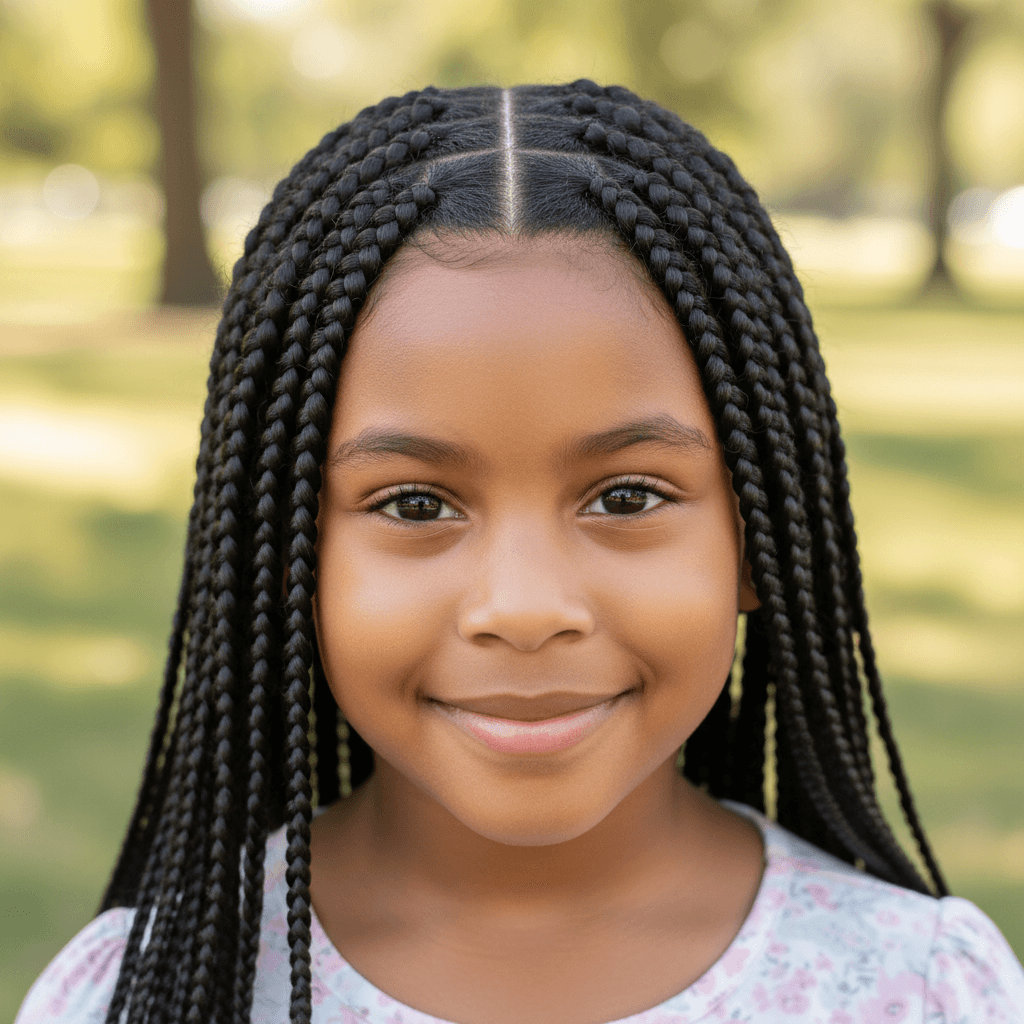 Feed-in braids style on child