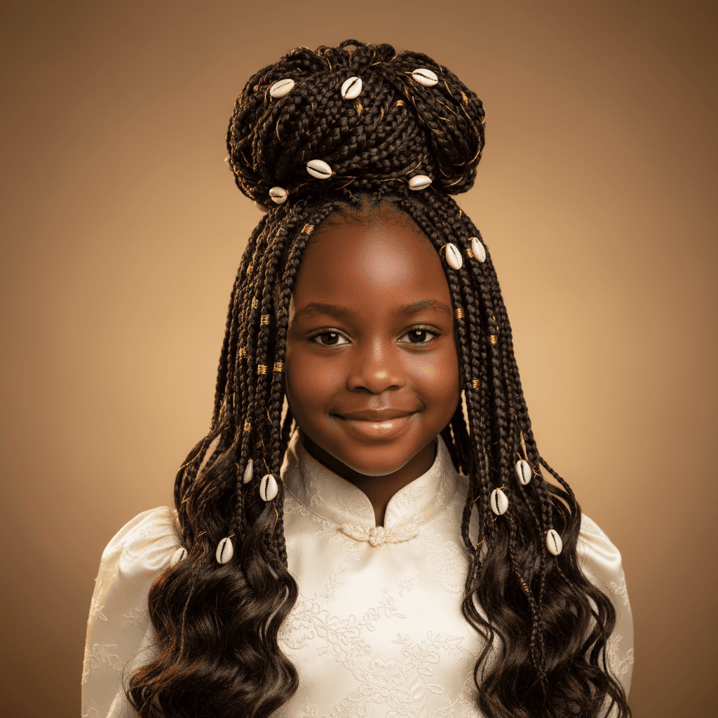 Goddess braids style on child